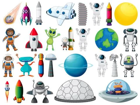 Set of space objects and elements isolated on white background Stock Illustration