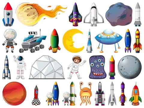 Set of space objects and elements isolated on white background 스톡 일러스트