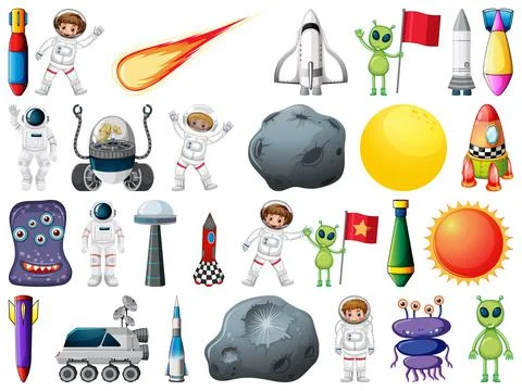Set of space objects and elements isolated on white background Stock Illustration