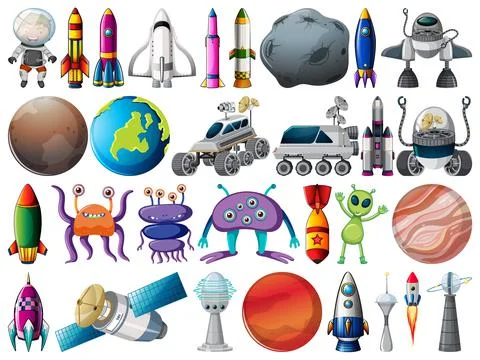 Set of space objects and elements isolated on white background Stock Illustration