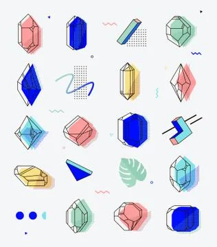 Set of space objects crystals with geometric shapes. 스톡 일러스트
