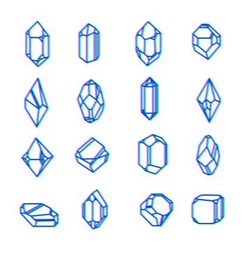 Set of space objects crystals with psychedelic. Stock Illustration