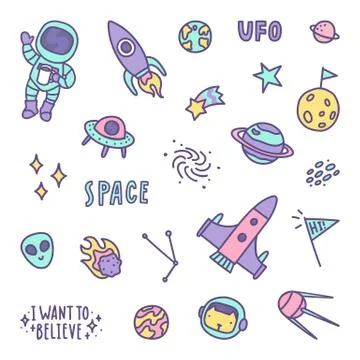 Set of space objects. Stock Illustration