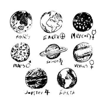 Set of space objects planets, stars, comet. Stock Illustration