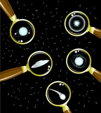 Set of space objects. Supernova, pulsar, stars, planets, meteor, ufo. . EPS10 Illustrazione stock
