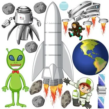 Set of space objects on white background Stock Illustration