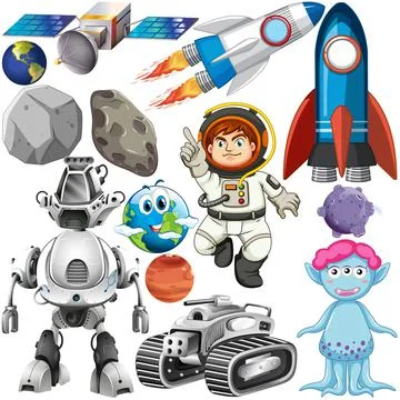 Set of space objects on white background Stock Illustration