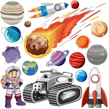 Set of space objects on white background Stock Illustration