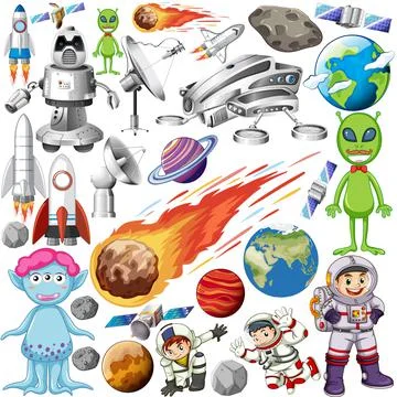 Set of space objects on white background Stock Illustration