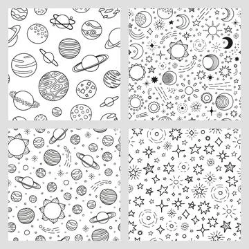 Set of space patterns. Illustrazione stock