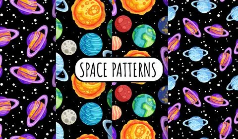 Set of space seamless pattern background with planets. Collection of cosmos s Stock Illustration