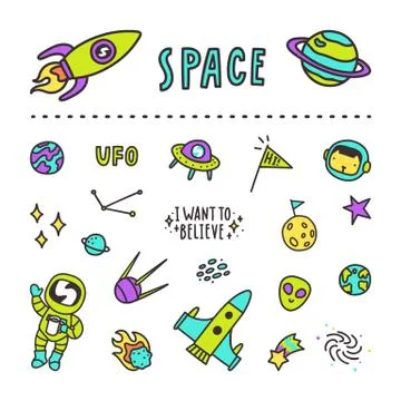 Set of space stickers. Stock Illustration