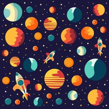A set of space themed wallpapers with planets and rockets. Stock Illustration