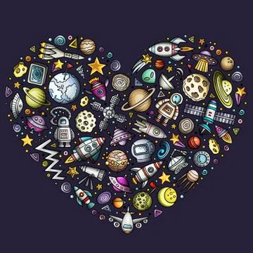 Set of Spacel cartoon doodle objects Illustrazione stock