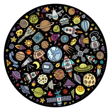Set of Spacel cartoon doodle objects Illustrazione stock