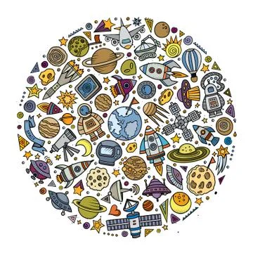 Set of Spacel cartoon doodle objects Illustrazione stock
