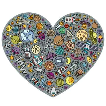 Set of Spacel cartoon doodle objects Illustrazione stock