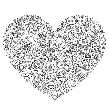 Set of Spacel cartoon doodle objects Illustrazione stock