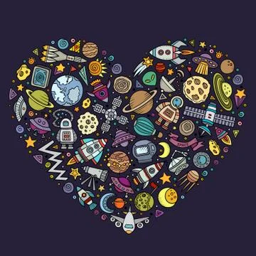 Set of Spacel cartoon doodle objects Illustrazione stock