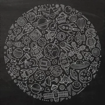 Set of Spacel cartoon doodle objects Illustrazione stock