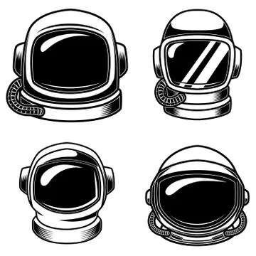 Set of spaceman helmets. Design elements for logo, label, sign, badge. Vector Illustrazione stock