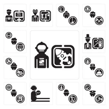 Set of Spaceman, Policeman, Priest, call center, Detective, Concierge, Builde Free Stock Illustration