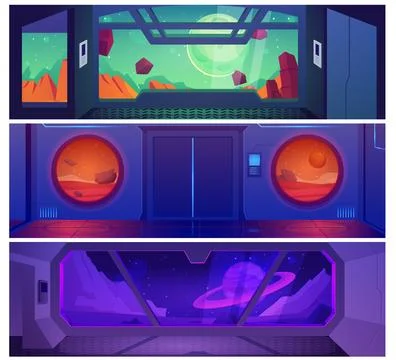 Set of spaceship corridor interior. Stock Illustration
