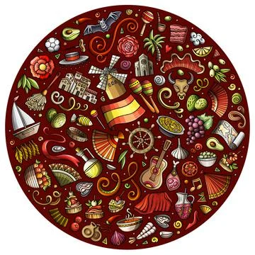 Set of Spain cartoon doodle objects, symbols and items Stockillustratie