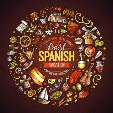 Set of Spain cartoon doodle objects, symbols and items Stock Illustration