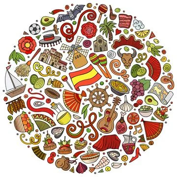Set of Spain cartoon doodle objects, symbols and items イラスト素材