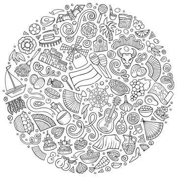 Set of Spain cartoon doodle objects, symbols and items イラスト素材