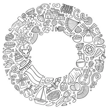 Set of Spain cartoon doodle objects, symbols and items Illustrazione stock
