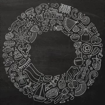 Set of Spain cartoon doodle objects, symbols and items Stock Illustration