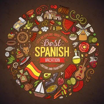 Set of Spain cartoon doodle objects, symbols and items Illustrazione stock