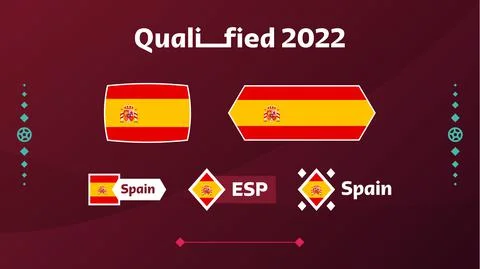 Set of spain flag and text on 2022 football tournament background. Vector ill Stock Illustration
