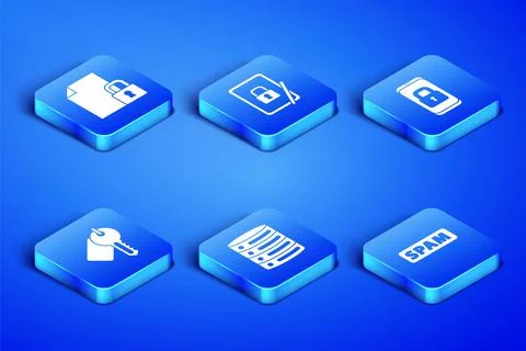 Set Spam, Document and lock, Server, Data, Web Hosting, Marked key, Tablet with イラスト素材