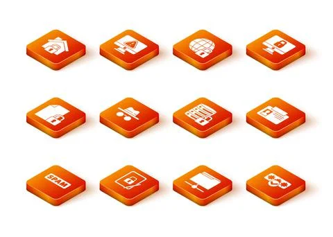 Set Spam, Tablet with closed padlock, Document and, Incognito mode, FTP folder Illustrazione stock