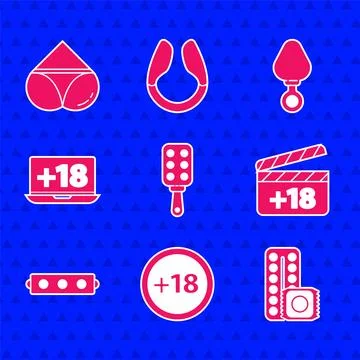 Set Spanking paddle, Plus 18 movie, Birth control pills and condom, Movie イラスト素材