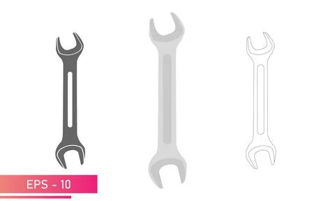 Set, Spanner for nuts. Linear, solid and realistic design. On a white background Stock Illustration