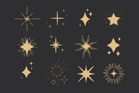 Set sparkle fireworks, star blink doodle gold sparkle holiday party explosion Ilustración de archivo