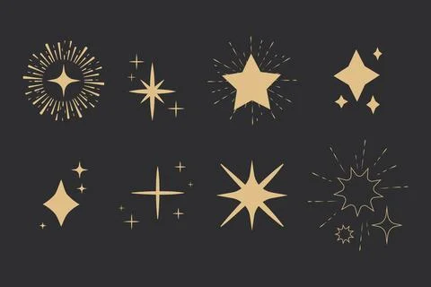 Set sparkle fireworks, star blink doodle gold sparkle holiday party explosion Ilustración de archivo