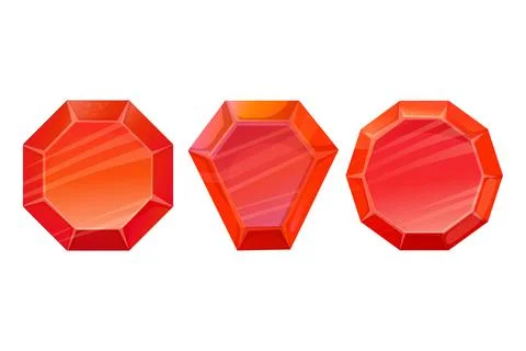 Set Sparkle gemstone game asset in red color, jewel in cartoon style isolated on Stock Illustration