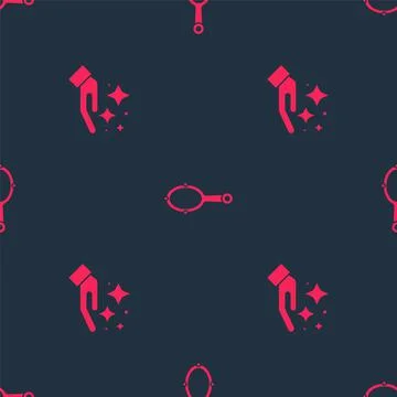 Set Sparkle stars with magic trick and Magic hand mirror on seamless pattern Stock Illustration