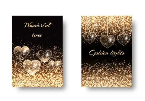 Set of sparkling background with hearts Illustrazione stock