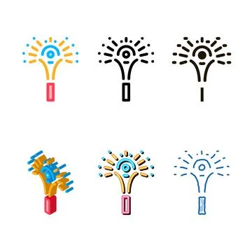 Set sparkling firework icon vector outline 库存插图