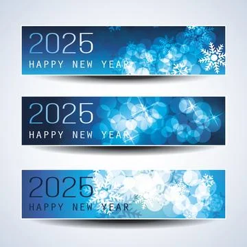 Set of Sparkling Shimmering Ice Cold Blue Horizontal Christmas, Happy New Y.. Stock Illustration