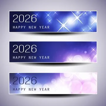 Set of Sparkling Shimmering Ice Cold Blue and Purple Horizontal Christmas, .. Stock Illustration