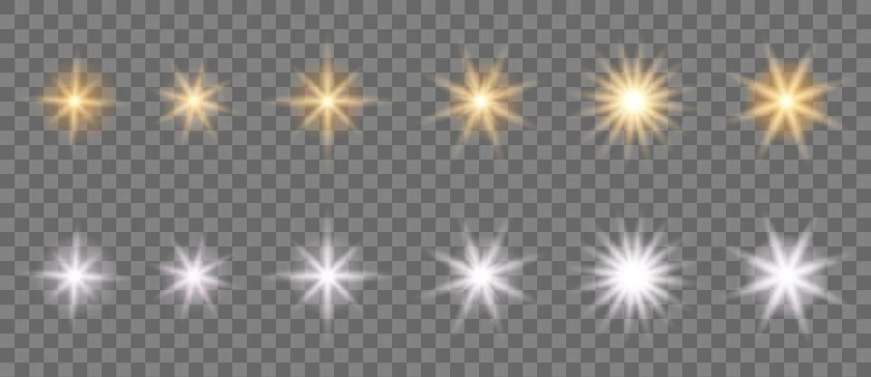 Set of sparkling star. Vector glowing star light effect Stock Illustration