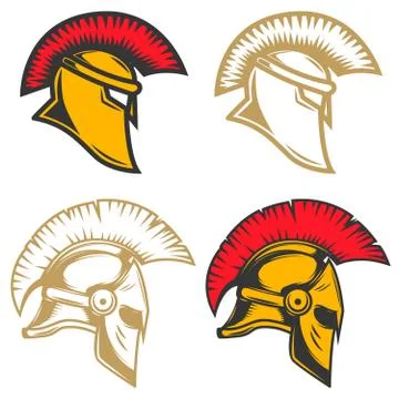 Set of spartan helmets. Design elements for label, emblem, sign, Stock Illustration