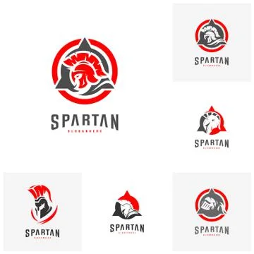 Set of Spartan Logo design vector illustration . Spartan Helmet Logo template Stock Illustration